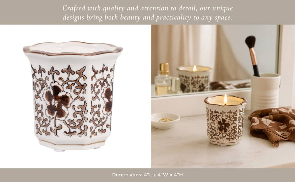 Plumeria Brown and White Ceramic Scented Candle
