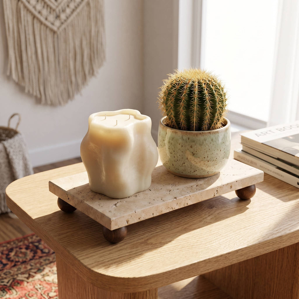 Travertine Riser & Pedestal Tray | Decorative Stone Tray