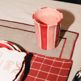 Artisanal Ceramic Mug - Red & Pink Striped Sweetheart