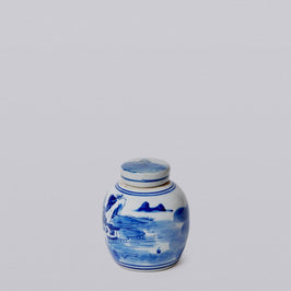 Blue and White Porcelain Mini Landscape Round Storage Jar