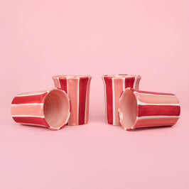Artisanal Ceramic Mug - Red & Pink Striped Sweetheart