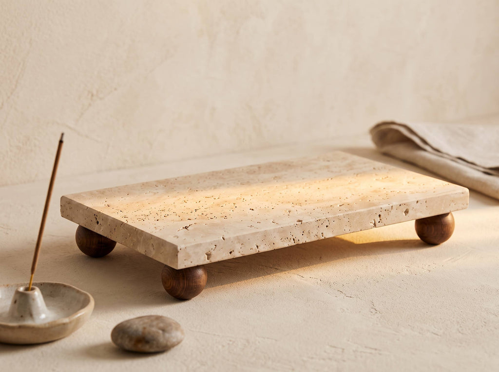 Travertine Riser & Pedestal Tray | Decorative Stone Tray