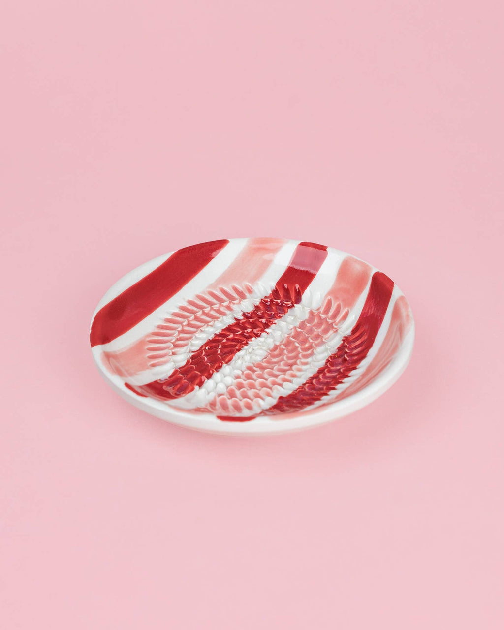 Small Ceramic Garlic Grater Plate - Striped Red, Pink and White - Sweetheart