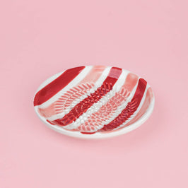 Small Ceramic Garlic Grater Plate - Striped Red, Pink and White - Sweetheart - Side view