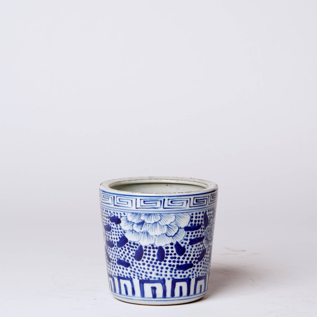 Tiny Blue and White Porcelain Peony Cachepot