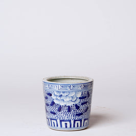 Tiny Blue and White Porcelain Peony Cachepot