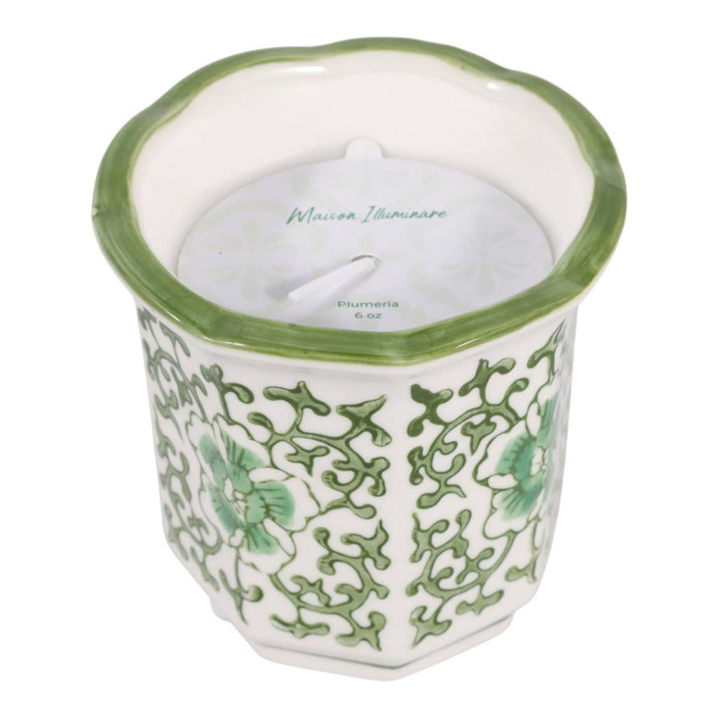 Plumeria Green and White Ceramic Scented Candle