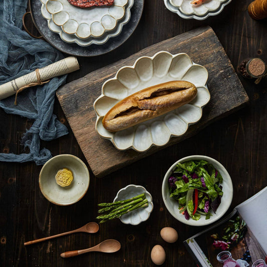 Handmade Japanese Style Pear Blossom Stoneware Pasta Bowl Plate