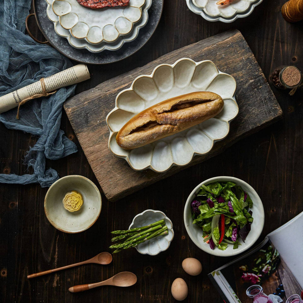 Handmade Japanese Style Pear Blossom Stoneware Pasta Bowl Plate
