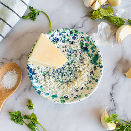 Small Garlic Grater Ceramic Plate - Blue & Green Coral