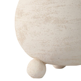 Planter - Ivory Pottery Round Textured On Ball Feet, 9 in.