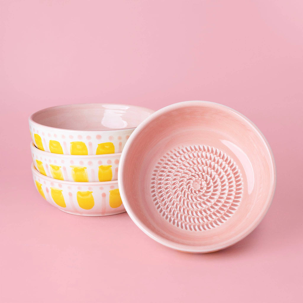 Medium Ceramic Garlic Grater Bowl - Yellow Valentina
