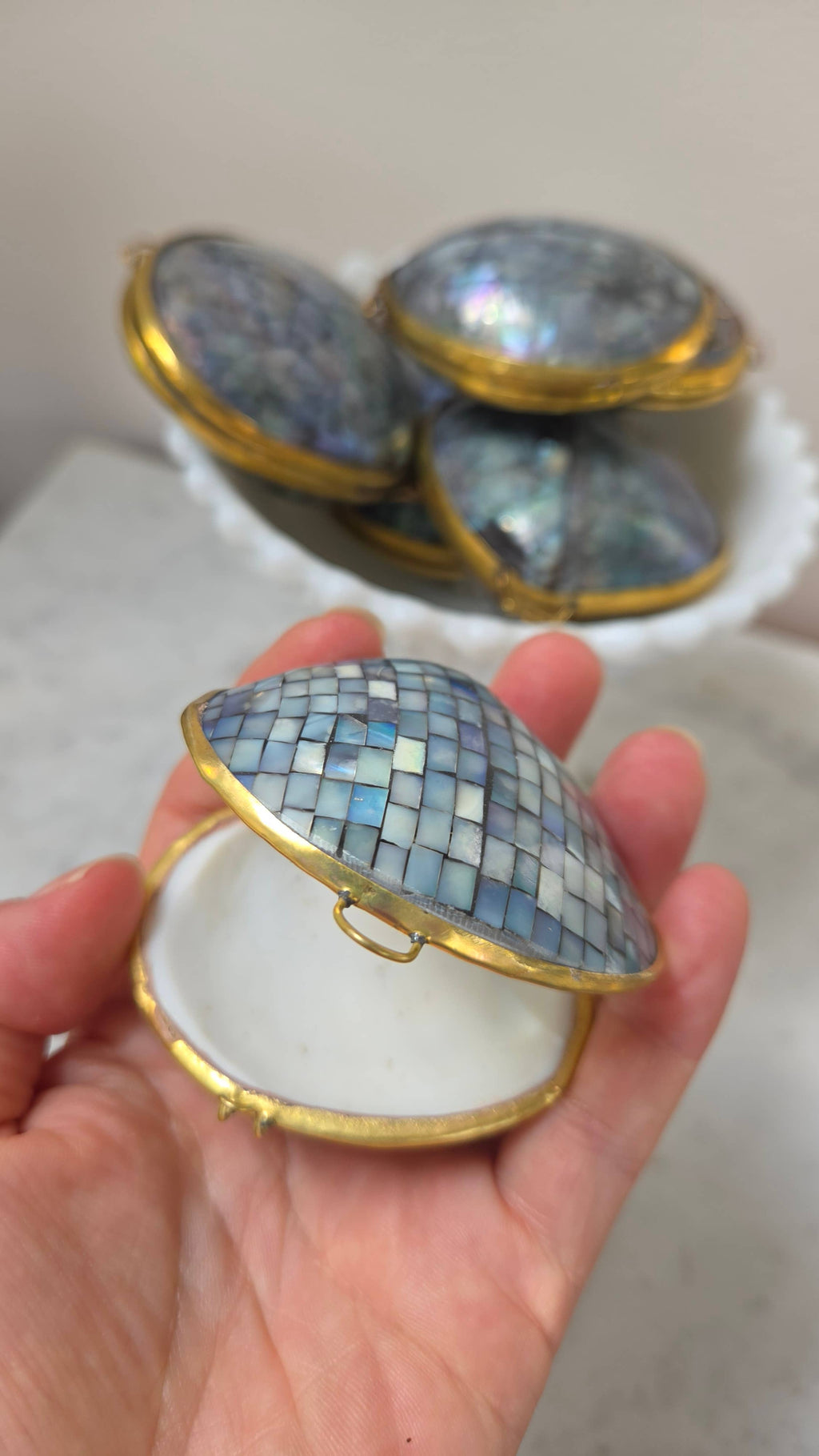 Polished Blue Crackle Shell Trinket Box