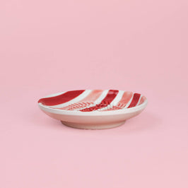 Small Ceramic Garlic Grater Plate - Striped Red, Pink and White - Sweetheart - Side view