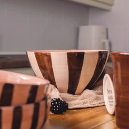 Ceramic Pink and Brown Salad Bowl