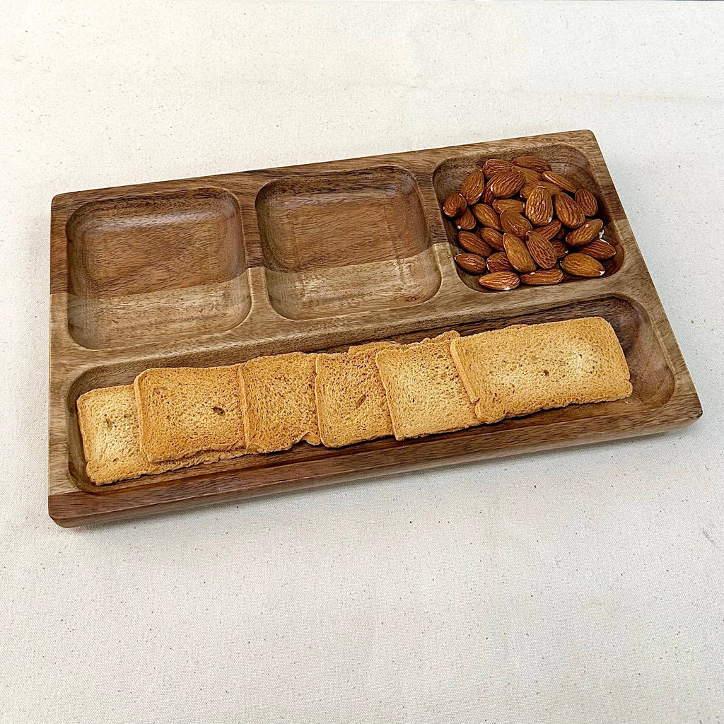 Girl Dinner Tray - Rustic Wood 4-Section Rectangle Tray