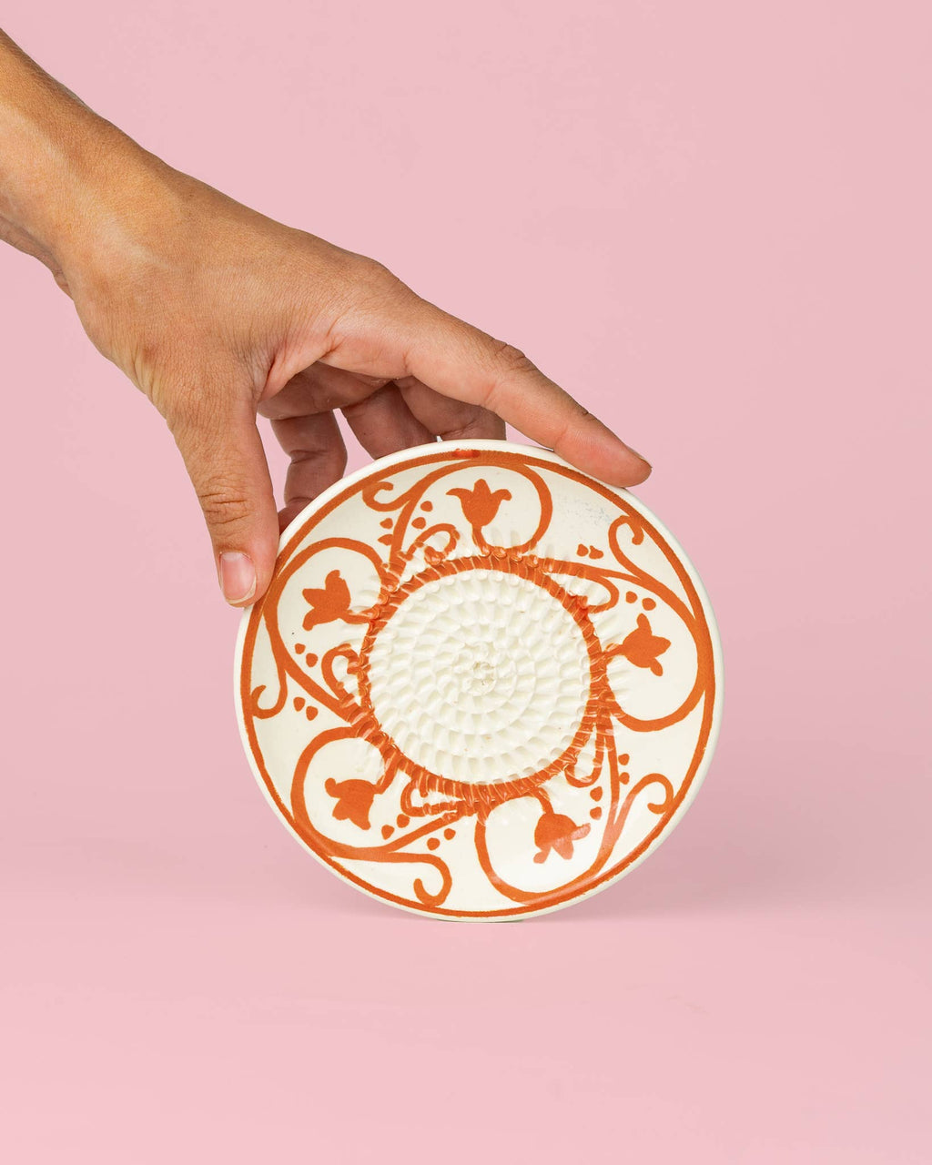 Small Ceramic Garlic Grater Plate - Orange & Beige Azahara