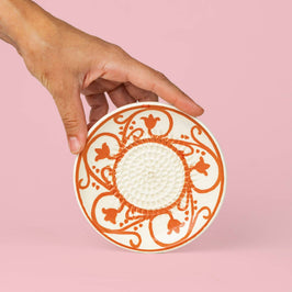 Small Ceramic Garlic Grater Plate - Orange & Beige Azahara