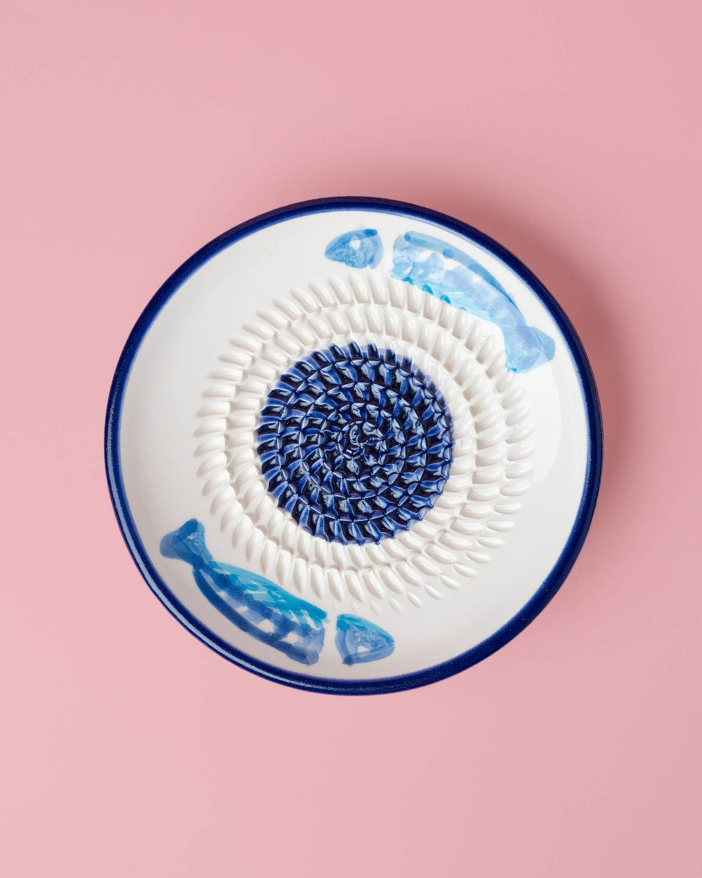 Small Ceramic Garlic Grater Plate - Blue & White Tuna