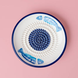 Small Ceramic Garlic Grater Plate - Blue & White Tuna