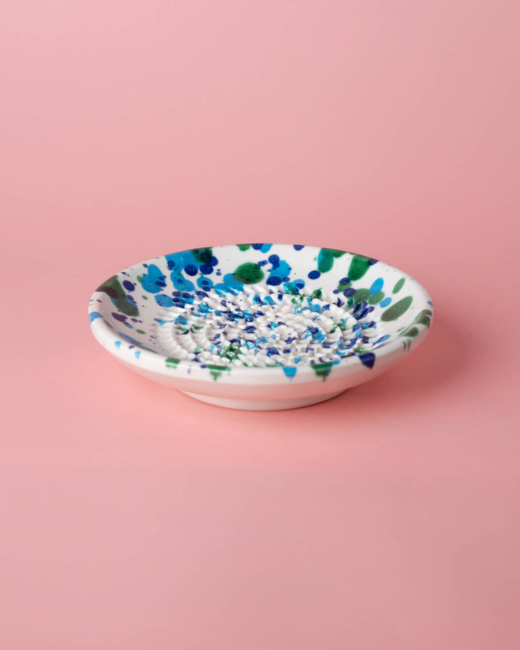 Small Garlic Grater Ceramic Plate - Blue & Green Coral
