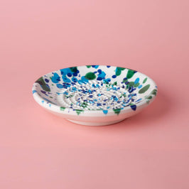 Small Garlic Grater Ceramic Plate - Blue & Green Coral
