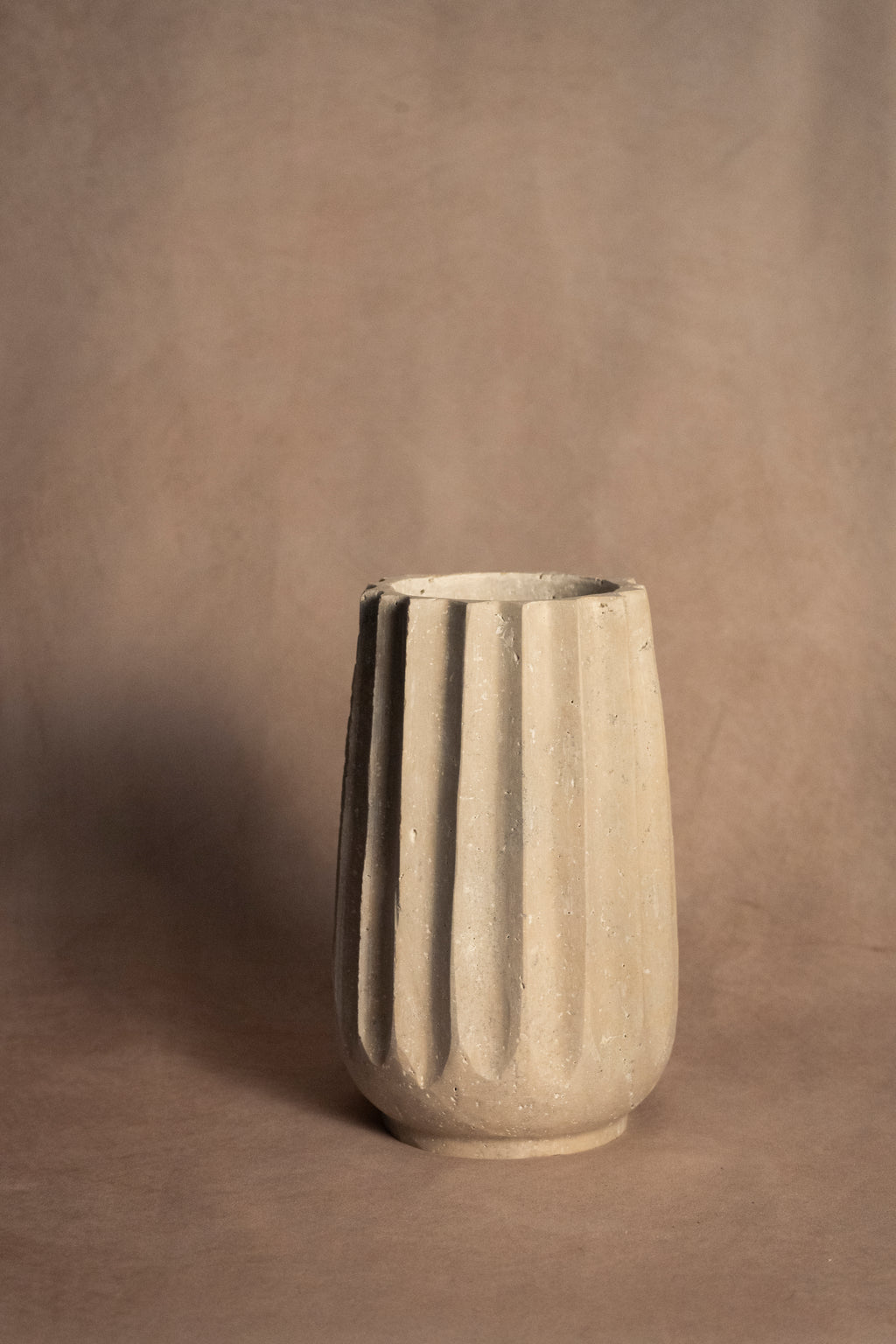 Short Fluted Vase  - Travertine