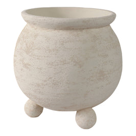 Planter - Ivory Pottery Round Textured On Ball Feet, 9 in.