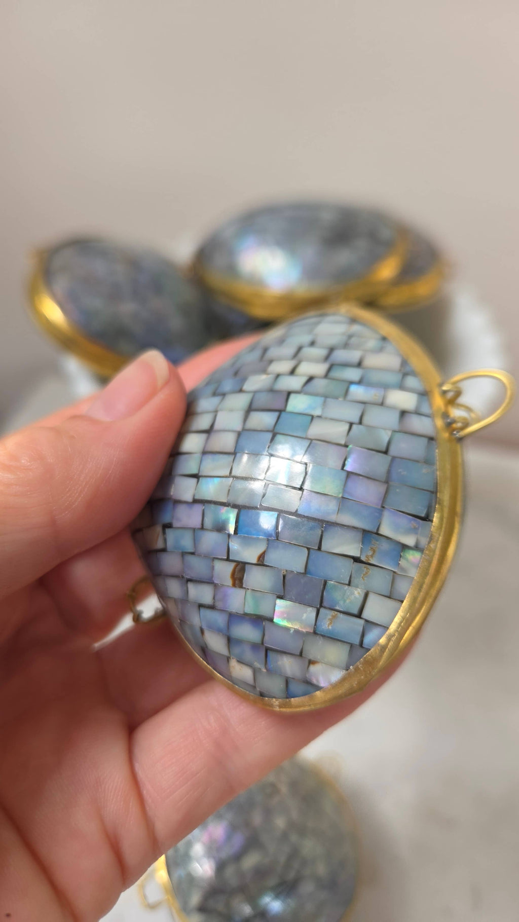 Polished Blue Crackle Shell Trinket Box