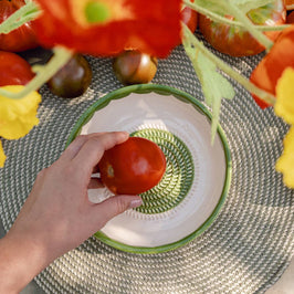 Medium Ceramic Garlic Grater Bowl - Green Roots