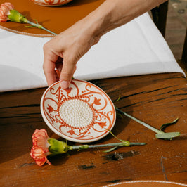 Small Ceramic Garlic Grater Plate - Orange & Beige Azahara