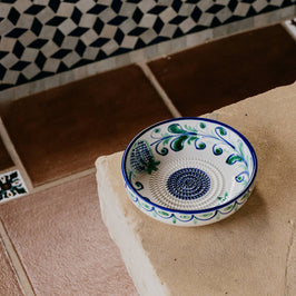 Large Ceramic Garlic Grater Plate - Blue Granada