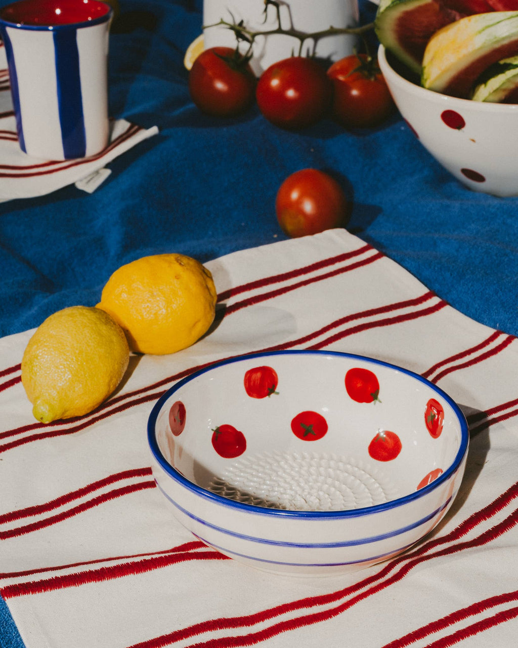 Medium Ceramic Grater Plate - Red & Blue