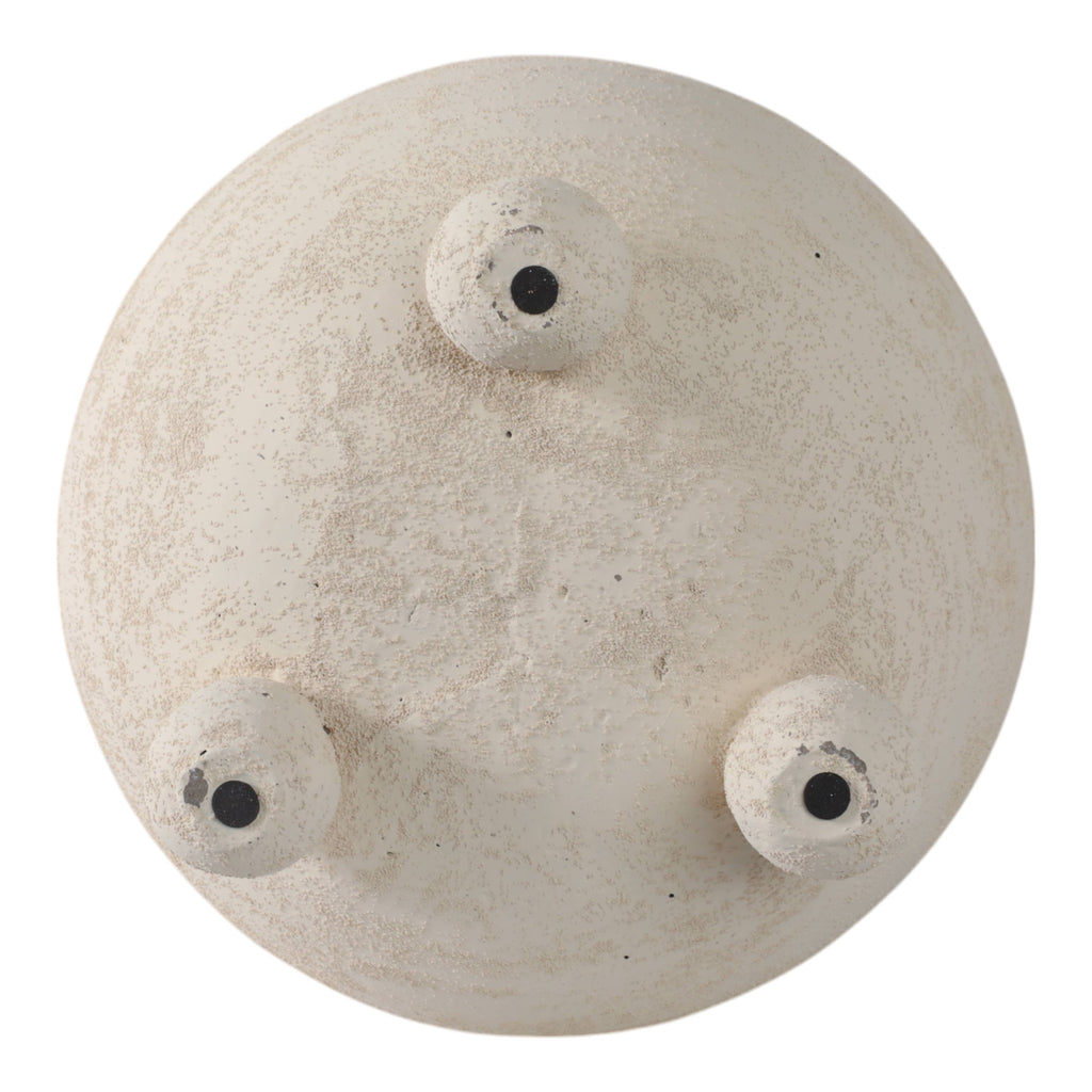 Planter - Ivory Pottery Round Textured On Ball Feet, 9 in.