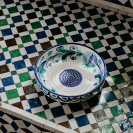 Large Ceramic Garlic Grater Plate - Blue Granada