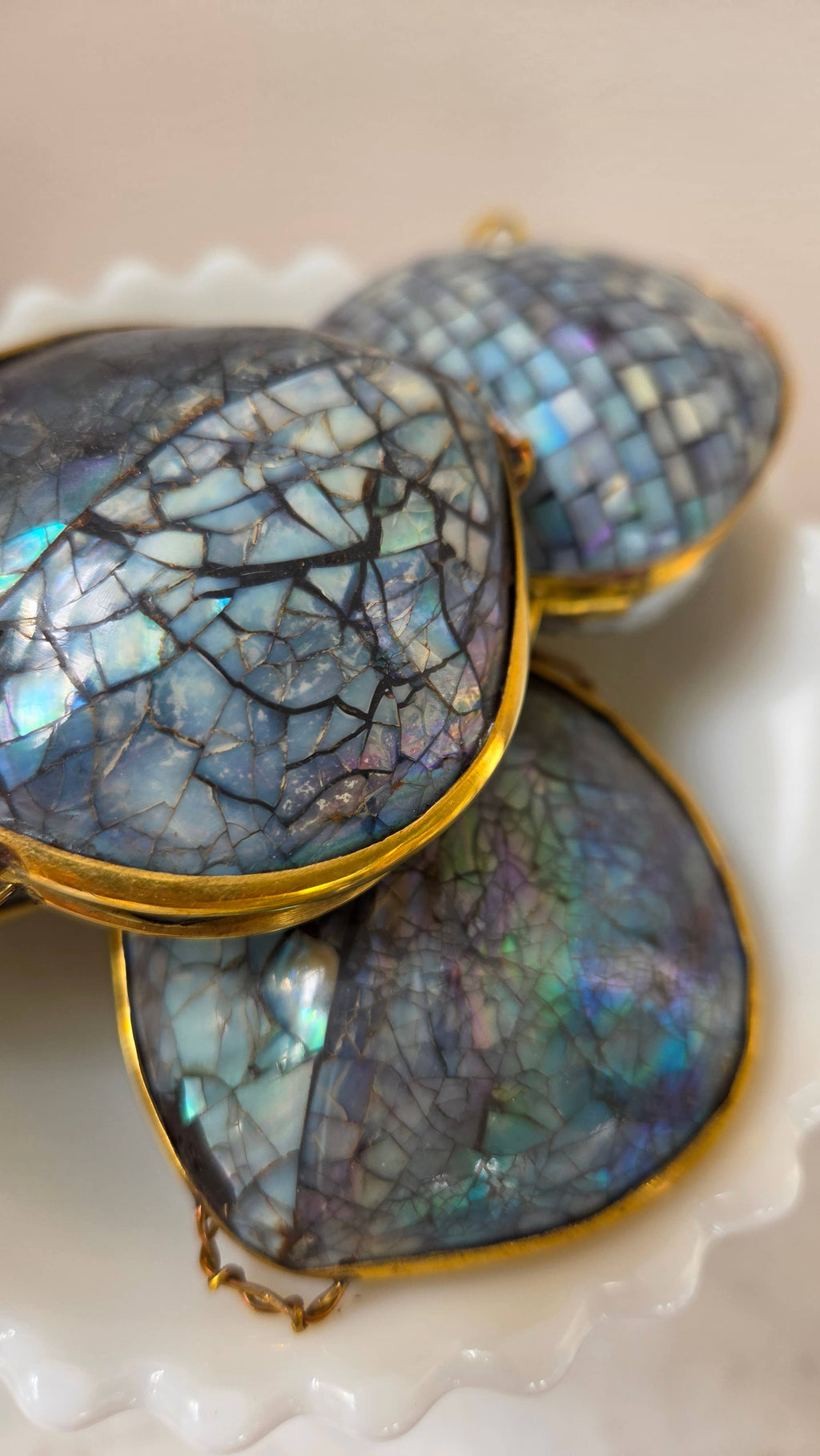Polished Blue Crackle Shell Trinket Box