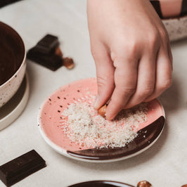 Small Ceramic Garlic Grater Plate - Pink & Chocolate