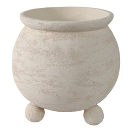 Planter - Ivory Pottery Round Textured On Ball Feet, 9 in.