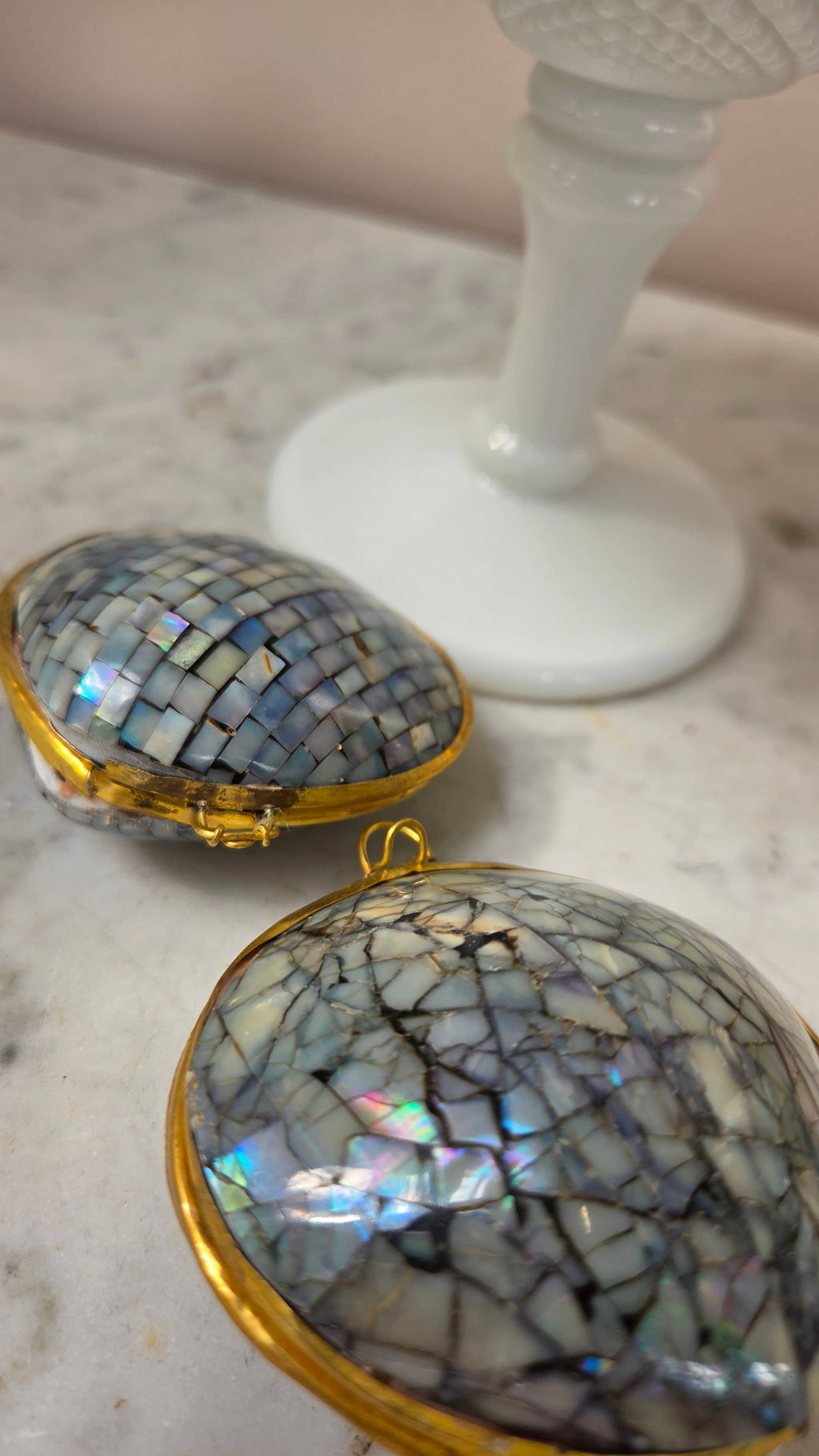 Polished Blue Crackle Shell Trinket Box