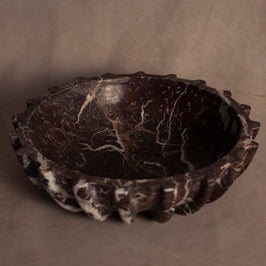 Signature Pleated Bowl - Red Zebra - Marble - angled view