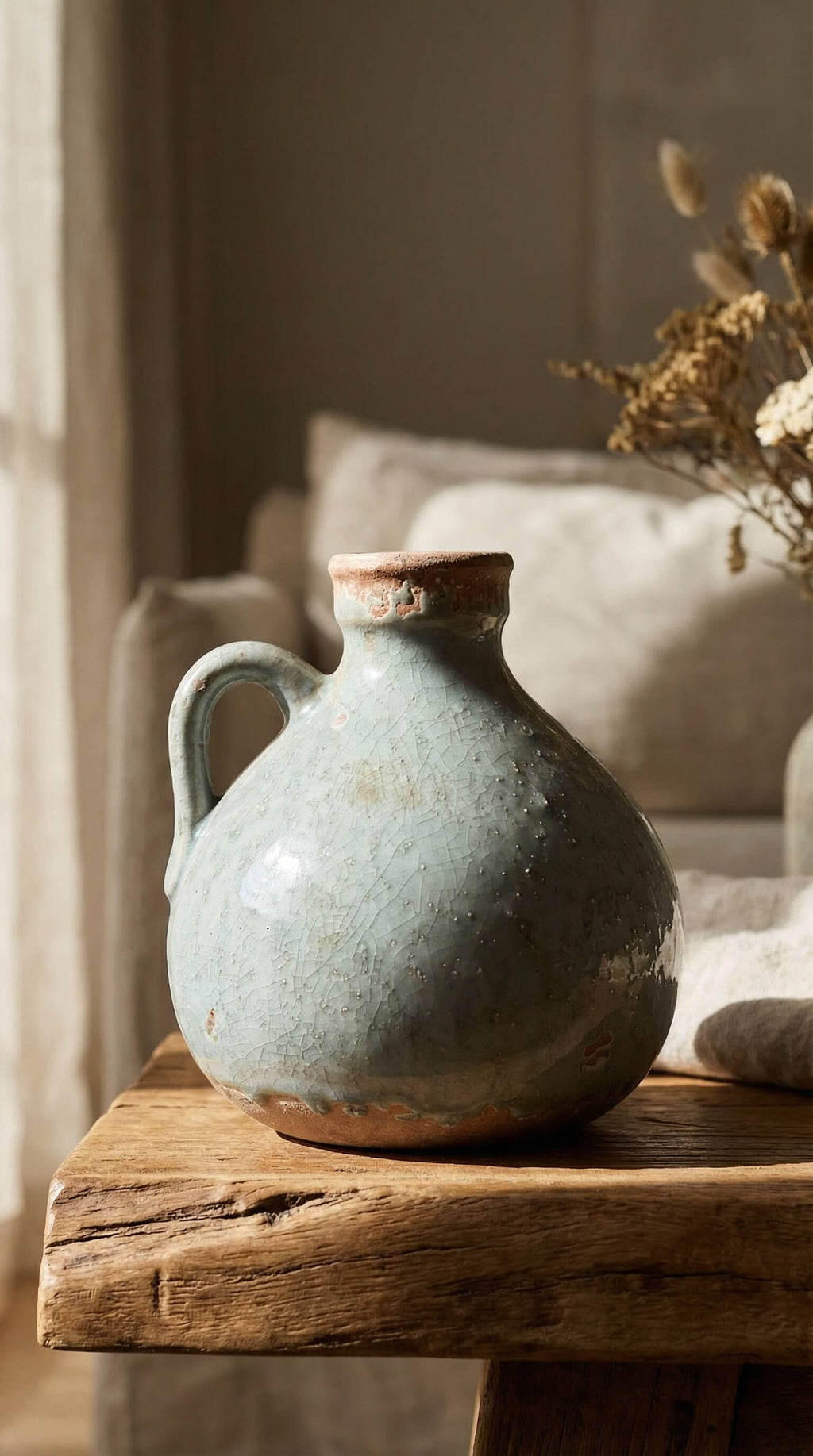 Ceramic Jug Vase, Vintage Style, Blue Grey - Delphi