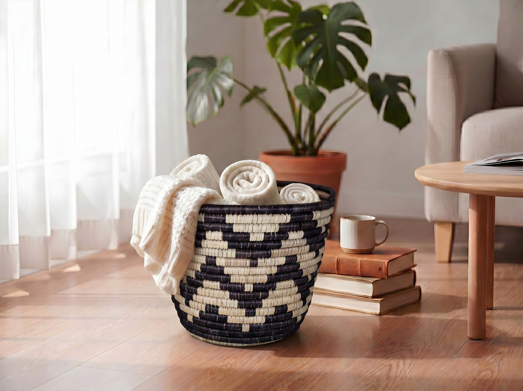 Black Kingra Woven Plant Pot Basket
