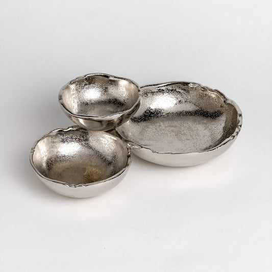 Silver Textured Aluminum 3-Bowl Cluster Dish