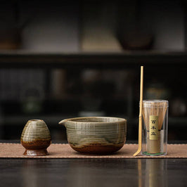 Ceramic Matcha Set - Green Brown