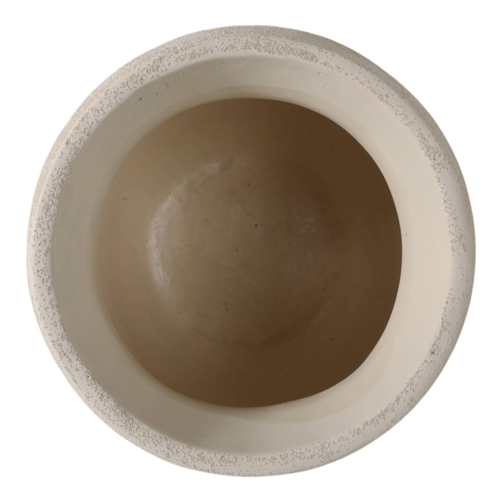 Planter - Ivory Pottery Round Textured On Ball Feet, 9 in.