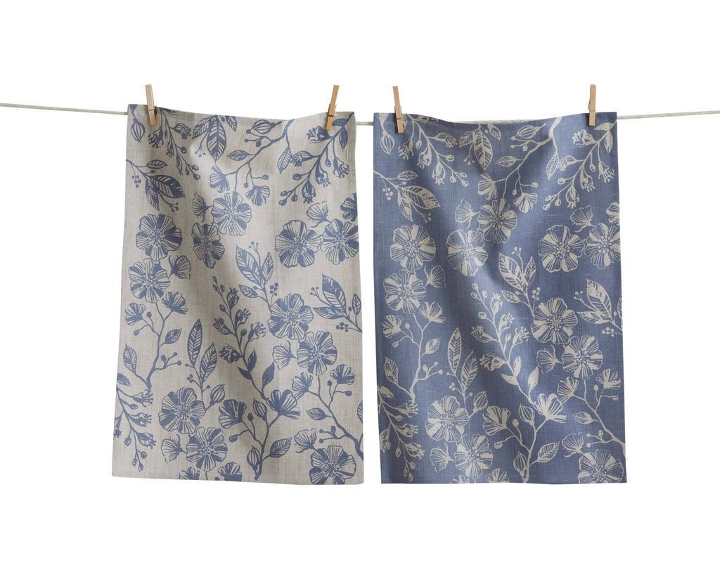 Canyon Print Floral Dishtowels - Denim - Each Sold Separately