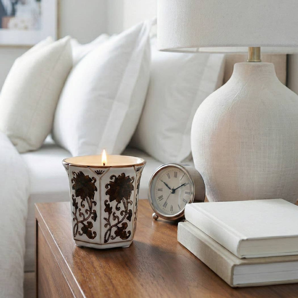 Lavender Verbena Brown Ceramic Fluted Scented Candle