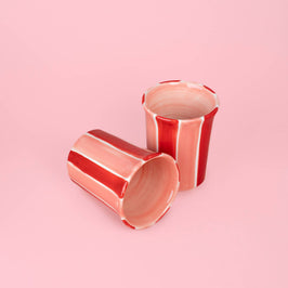 Artisanal Ceramic Mug - Red & Pink Striped Sweetheart