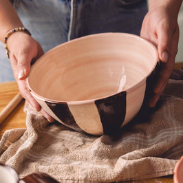 Ceramic Pink and Brown Salad Bowl