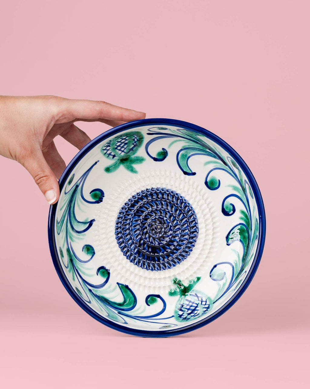 Large Ceramic Garlic Grater Plate - Blue Granada